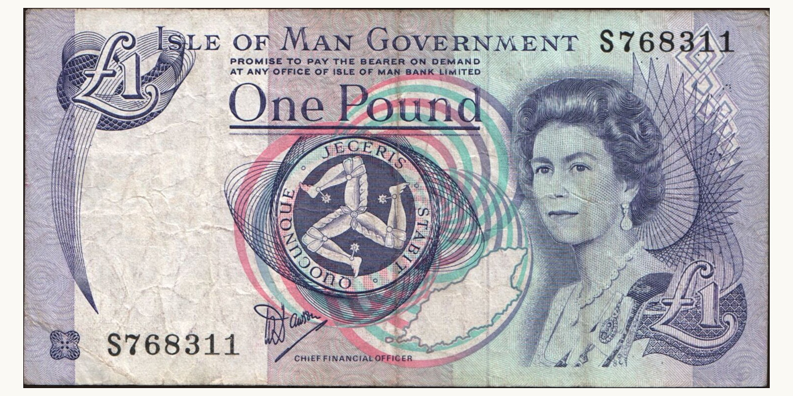 1 pounds о-в Мэн 1990 — Лицевая сторона