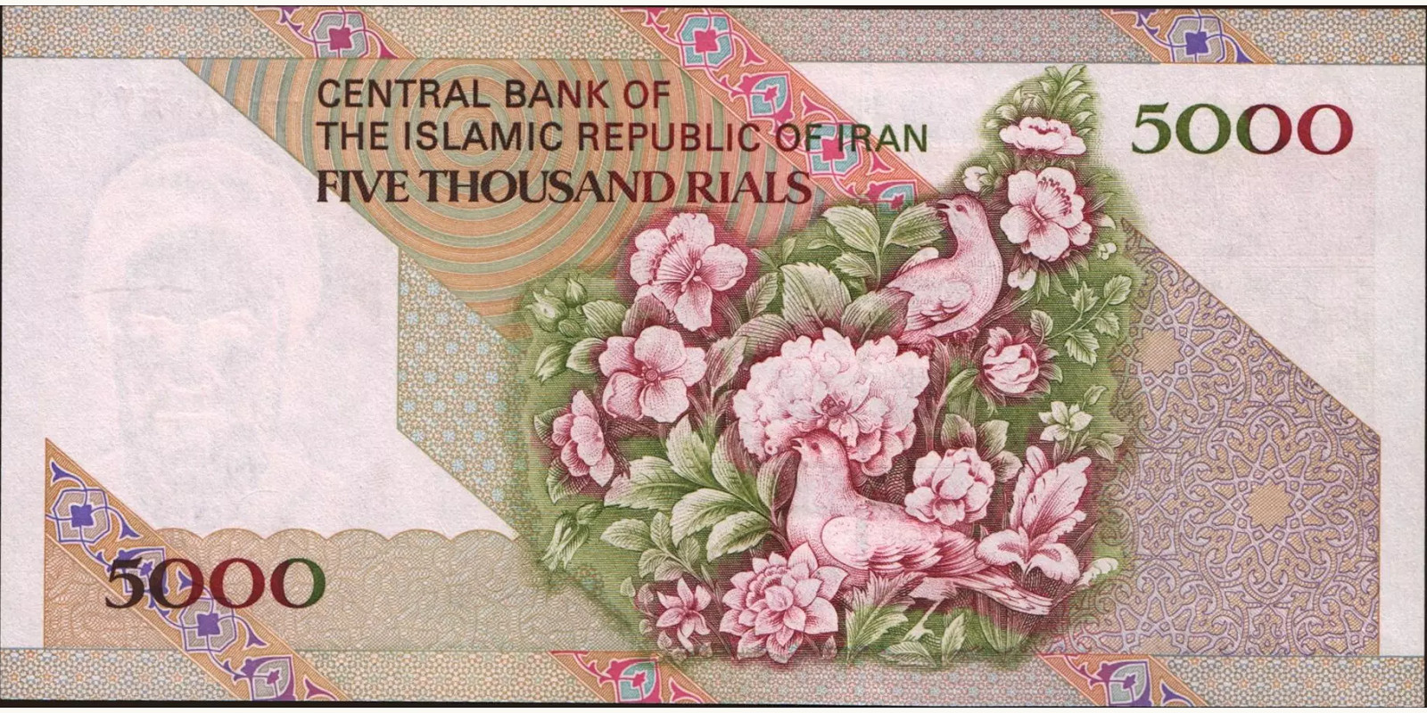 5000 rials Iran 1993 — Back side