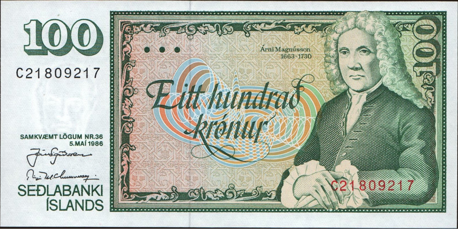 100 kronur 1986