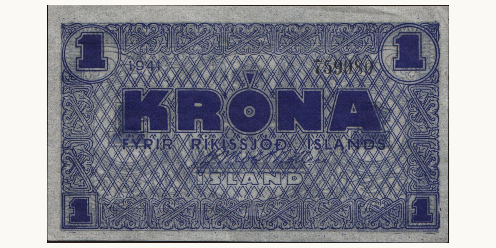 1 krona Iceland 1941 — Front side