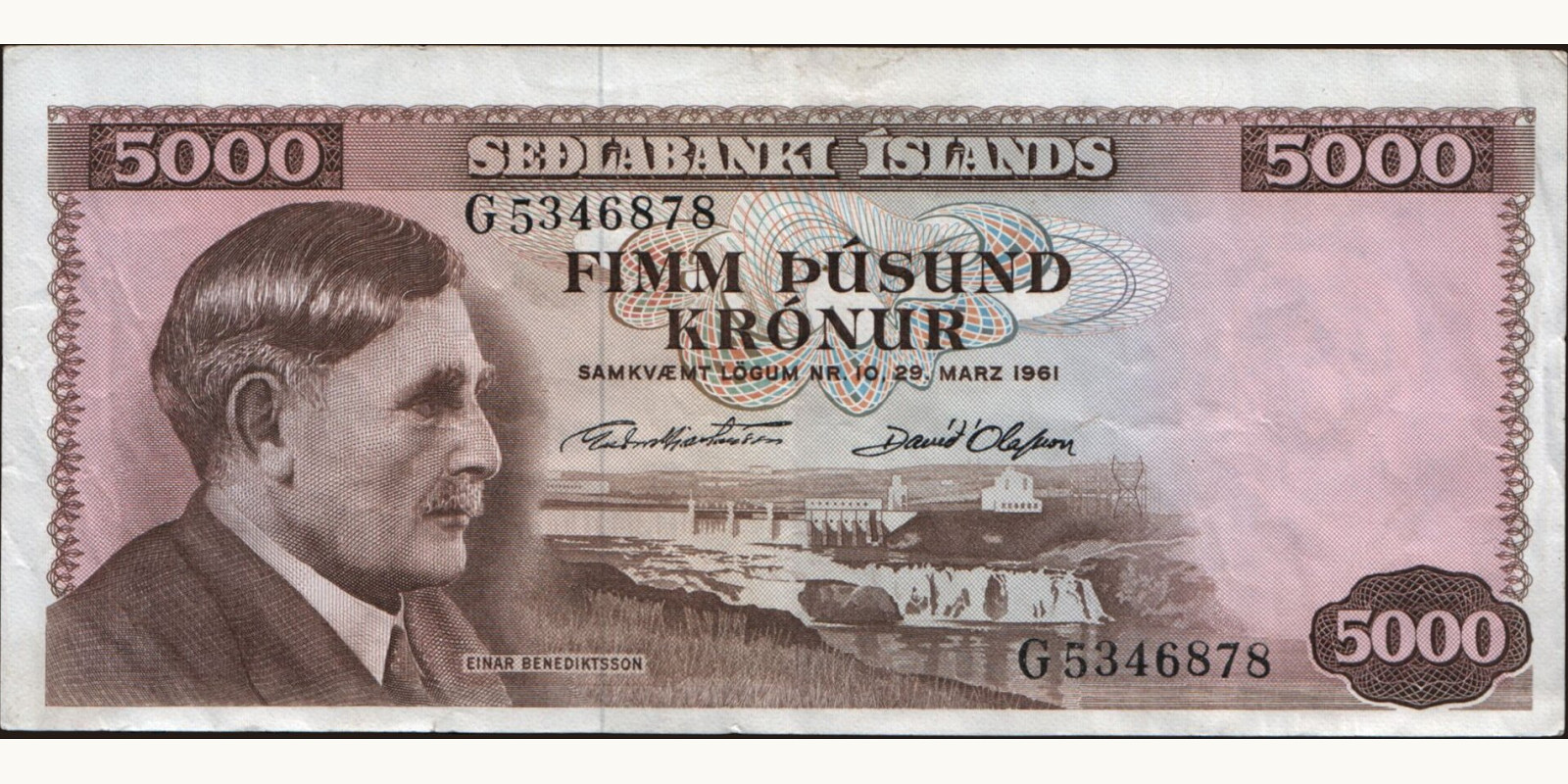 5000 kronur Исландия 1961 — Лицевая сторона