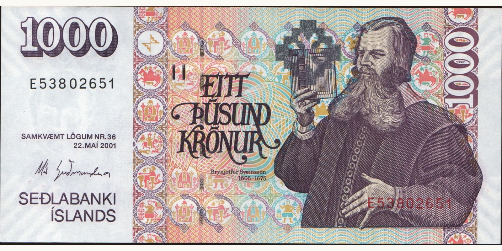 1000 kronur Исландия 2001 — Лицевая сторона
