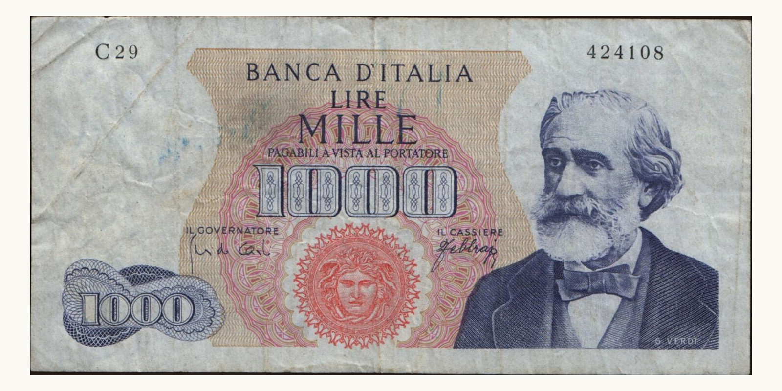 1000 lira Италия 1965 — Лицевая сторона