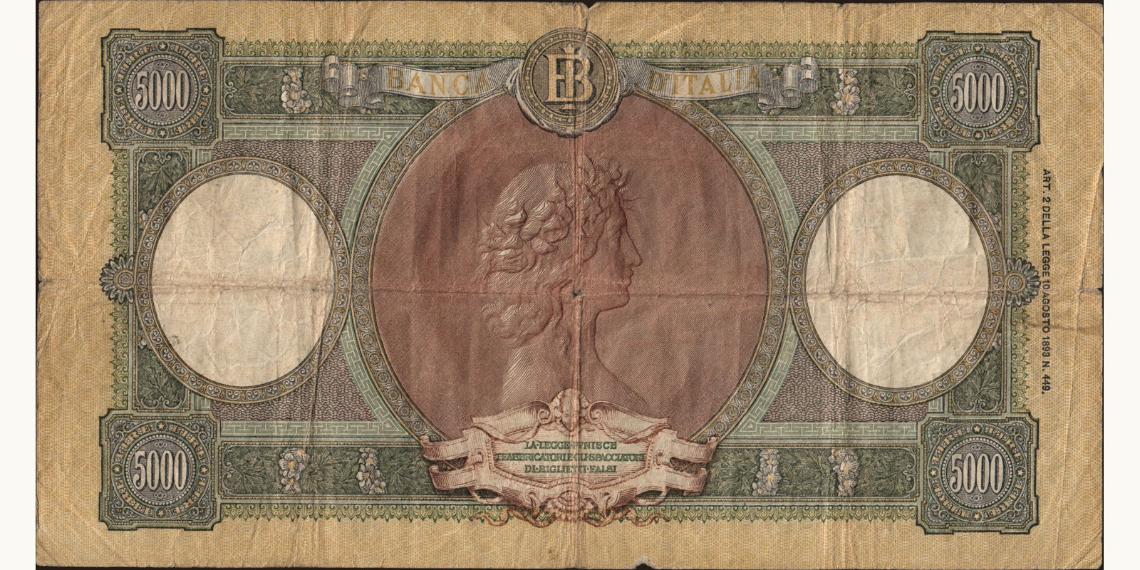 5000 lira Italy 1956 — Back side