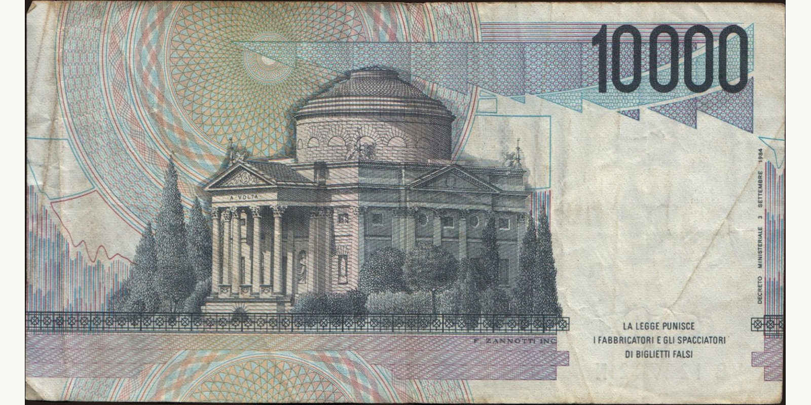 10000 lira Italy 1983 — Back side