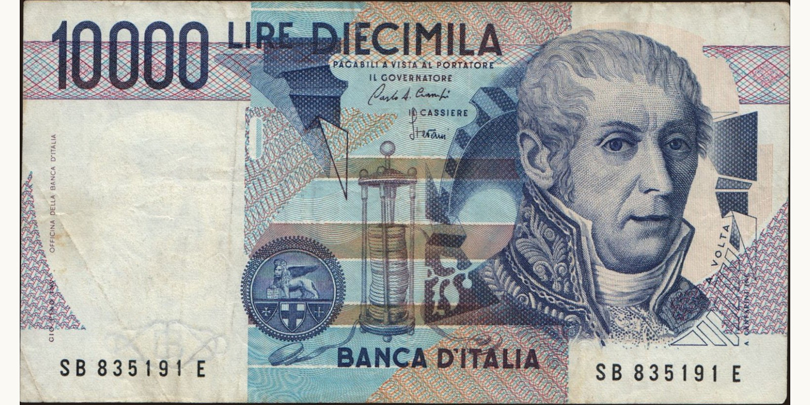 10000 lira Италия 1985 — Лицевая сторона