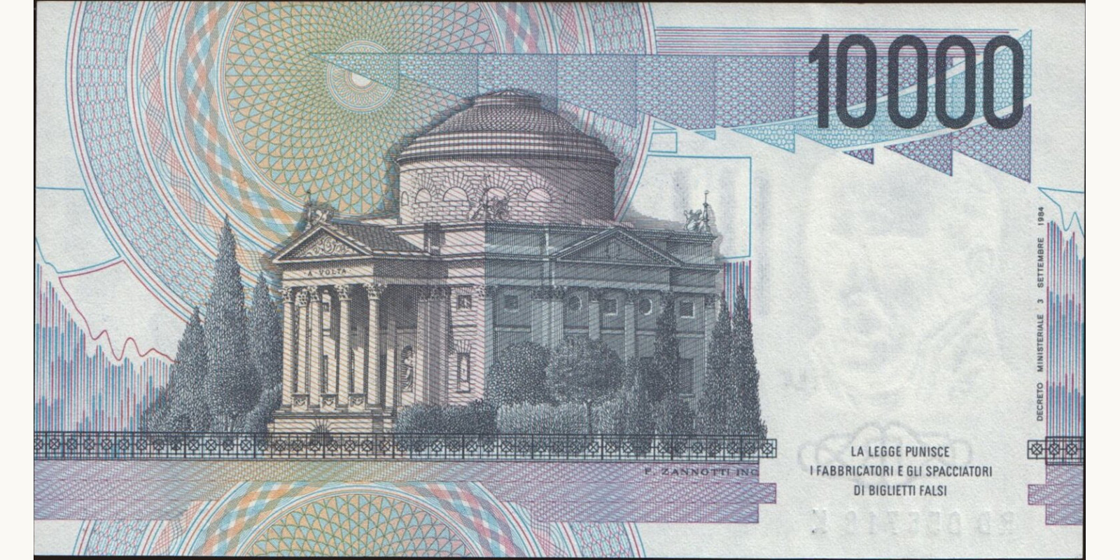 10000 lira Italy 1989 — Back side