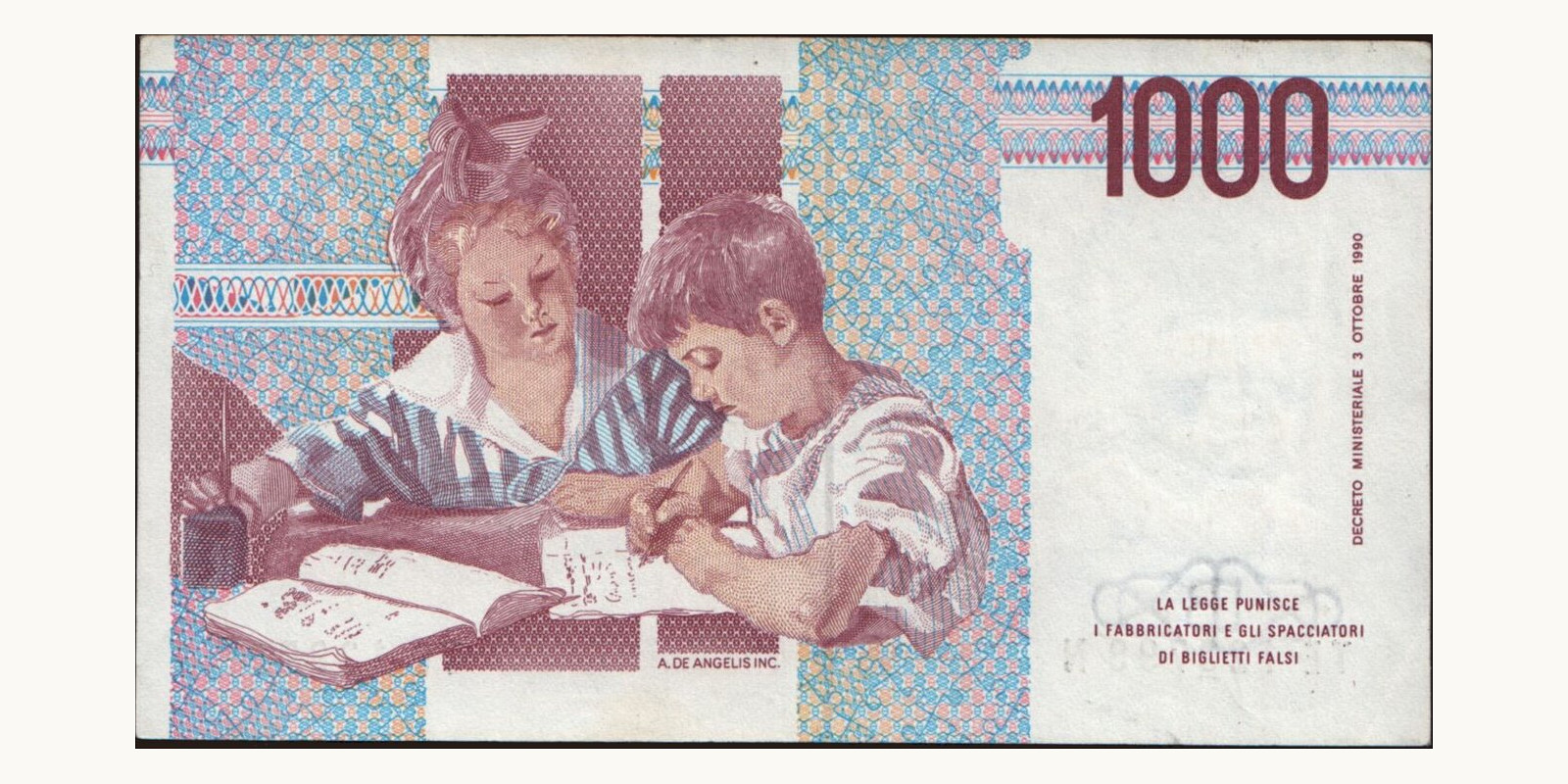 1000 lira Italy 1995 — Back side