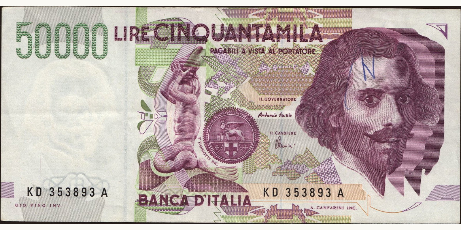 50000 lira Италия 1997 — Лицевая сторона