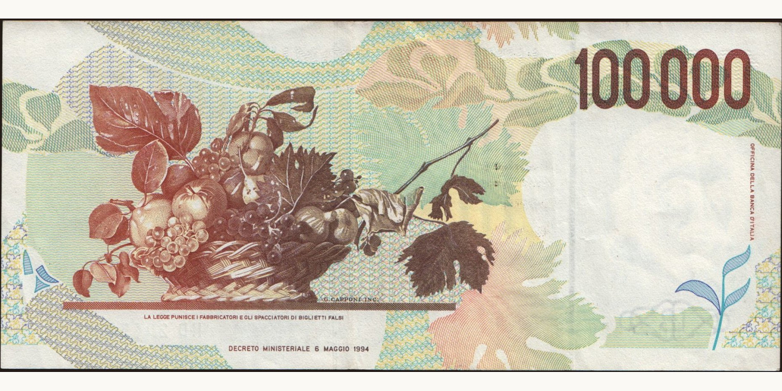 100000 lira Италия 1997 — Оборотная сторона