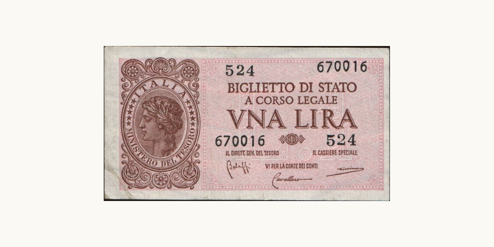 1 lira Италия 1944 — Лицевая сторона