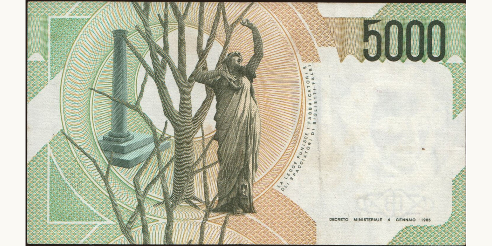 5000 lira Italy 1992 — Back side