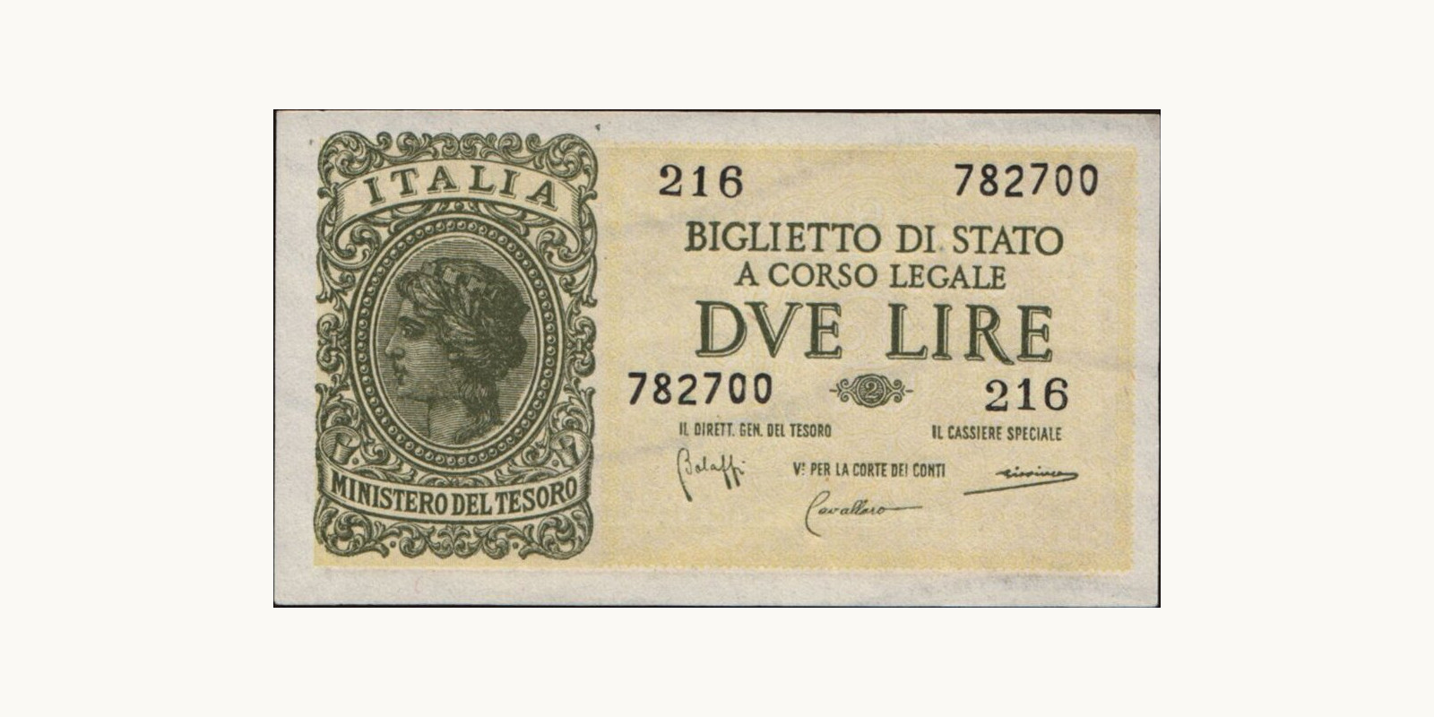 2 lira Italy 1944 — Front side
