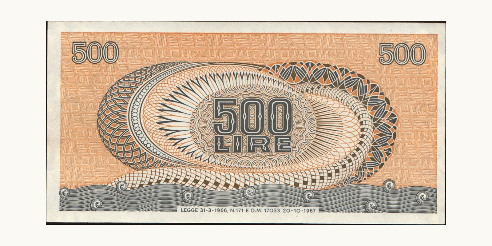 500 lira Италия 1967 — Оборотная сторона
