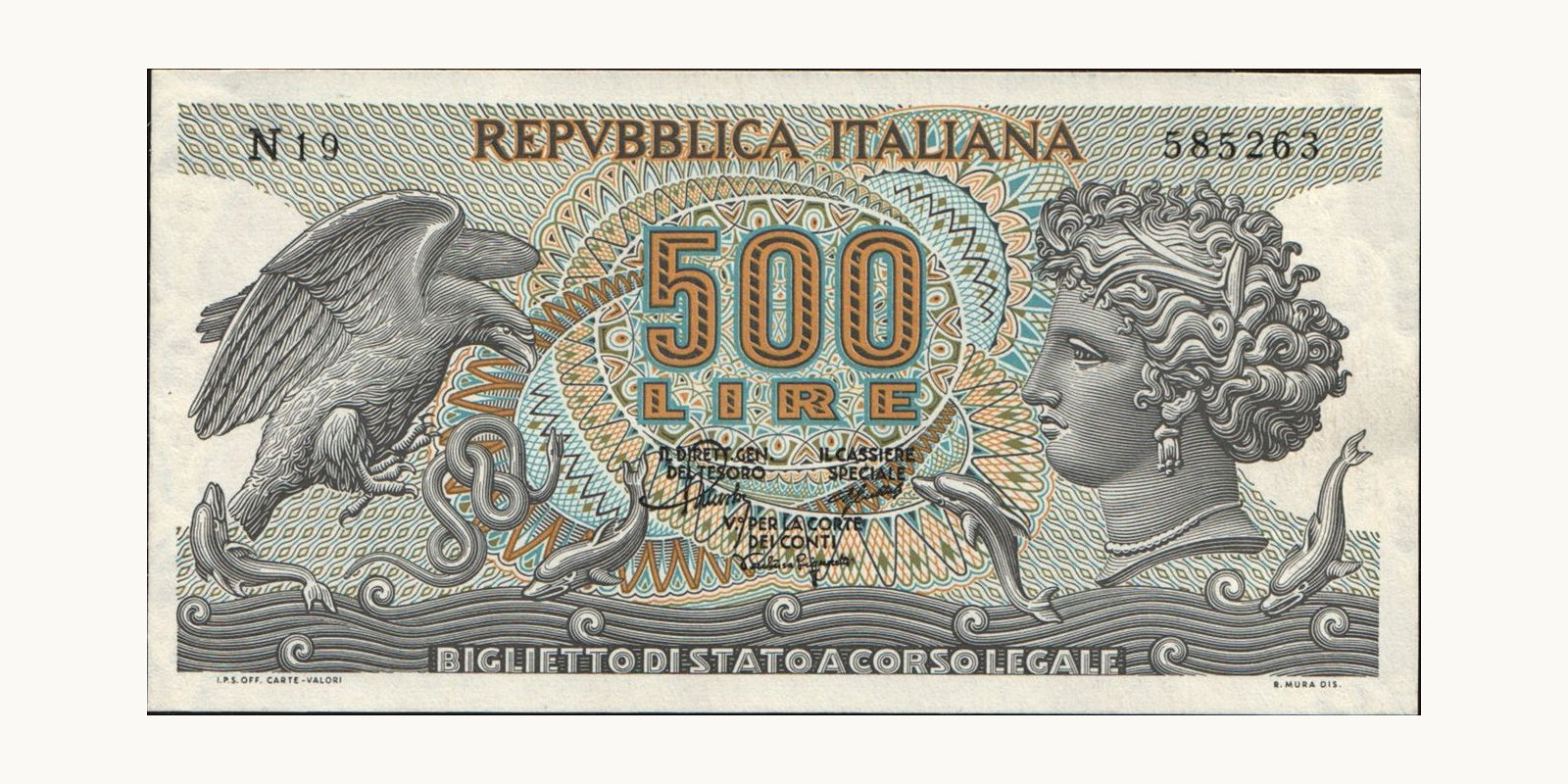 500 lira Италия 1967 — Лицевая сторона