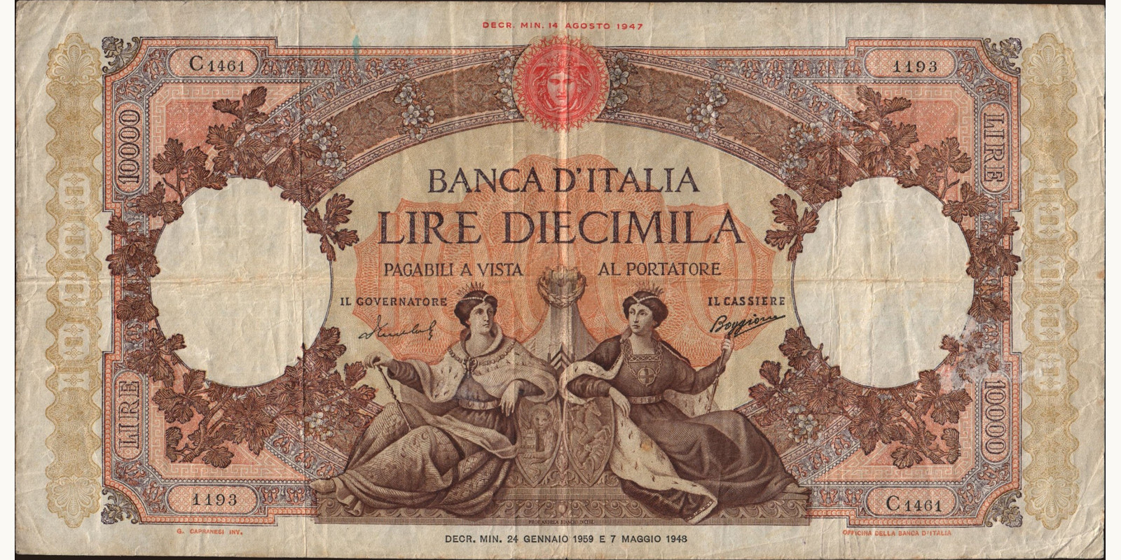 10000 lira Italy 1959 — Front side