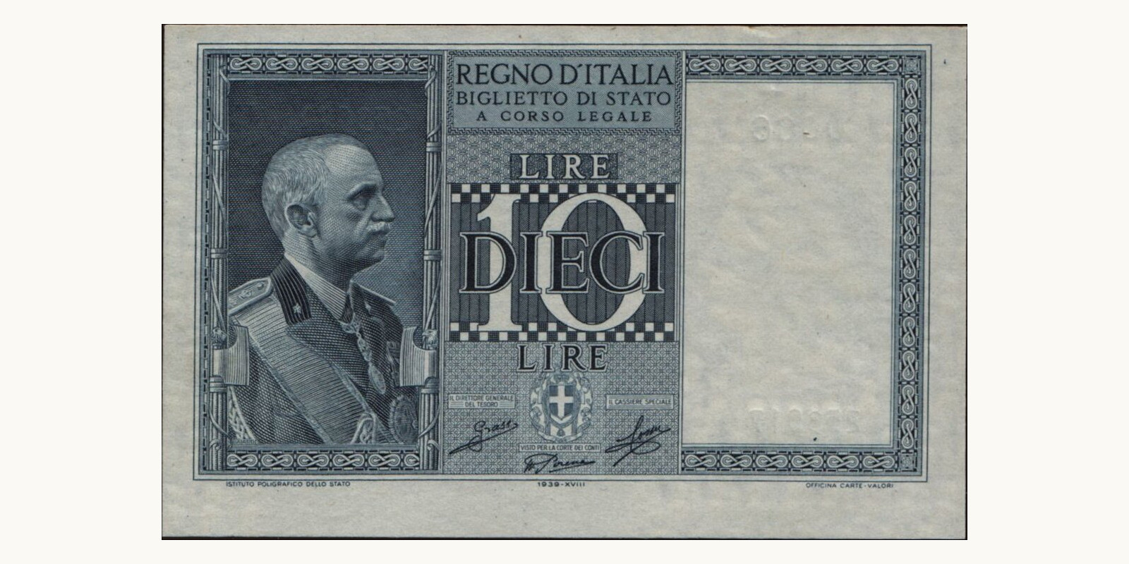 10 lira Италия 1939 — Лицевая сторона