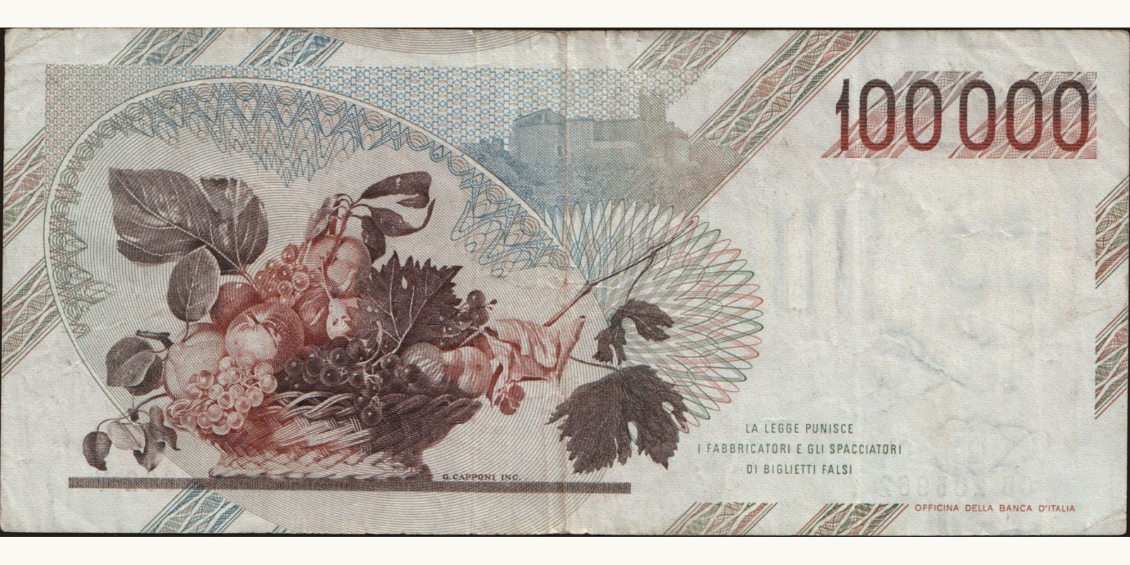 100000 lira Италия 1985 — Оборотная сторона