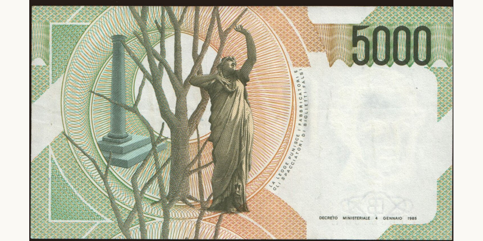 5000 lira Италия 1988 — Оборотная сторона