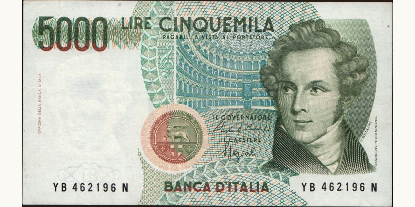 5000 lira Италия 1988 — Лицевая сторона