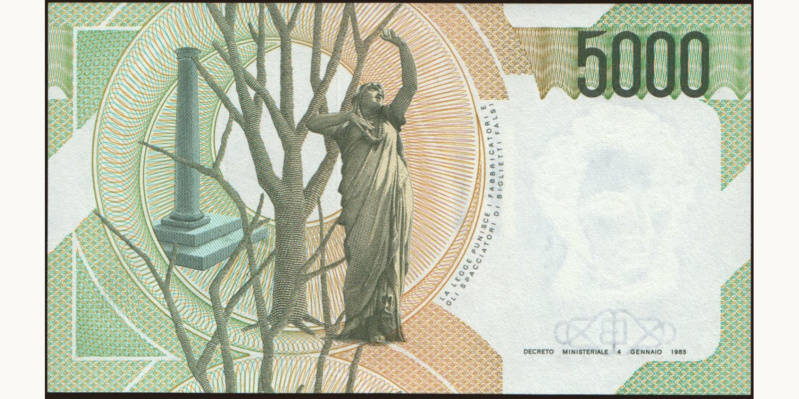 5000 lira Италия 2001 — Оборотная сторона