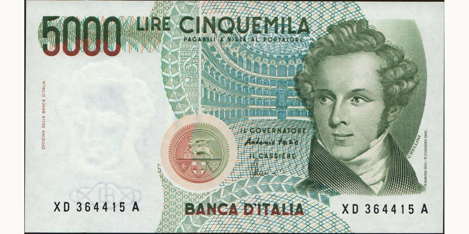 5000 lira Италия 2001 — Лицевая сторона