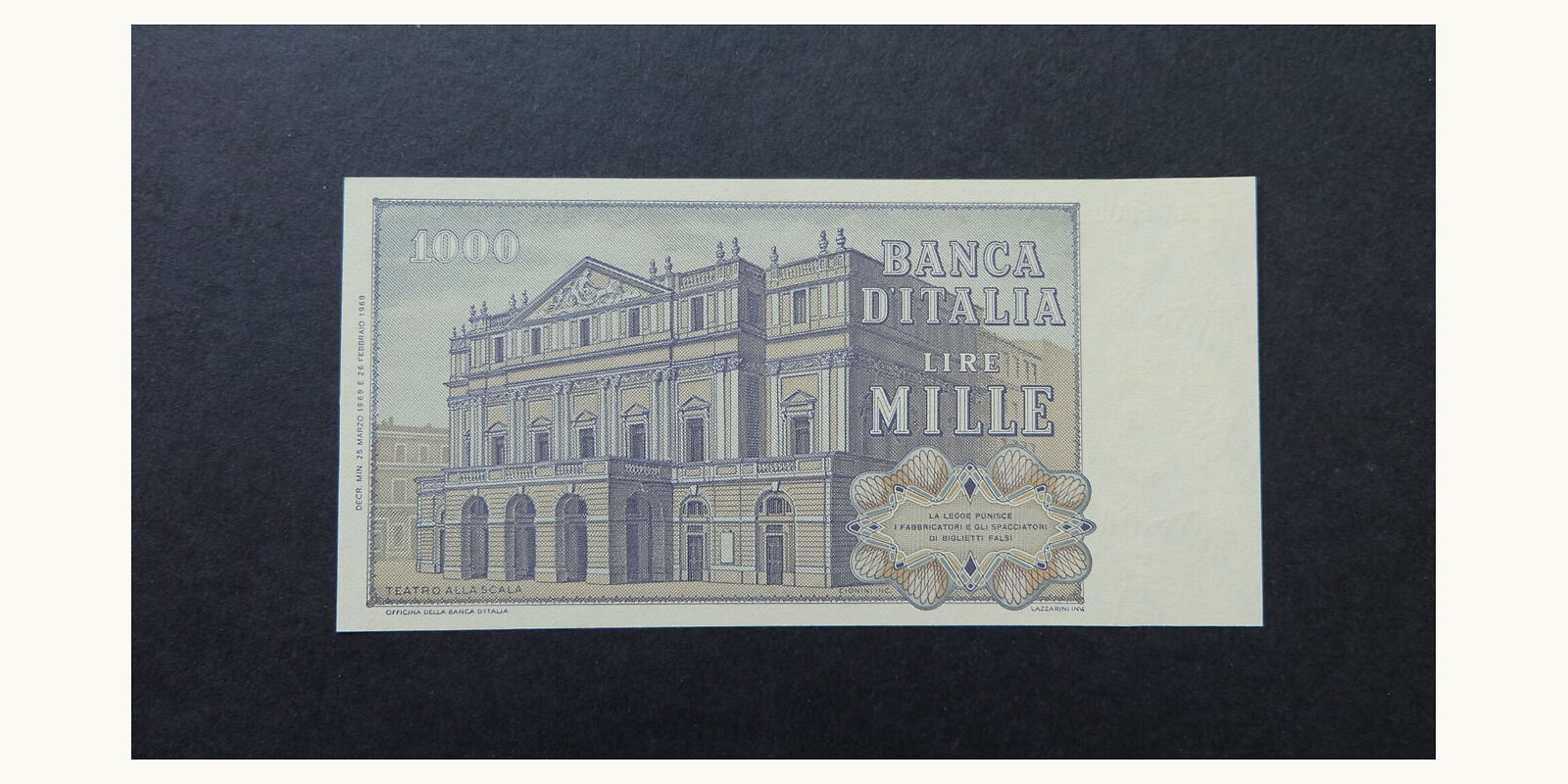 1000 lira Italy 1969 — Back side
