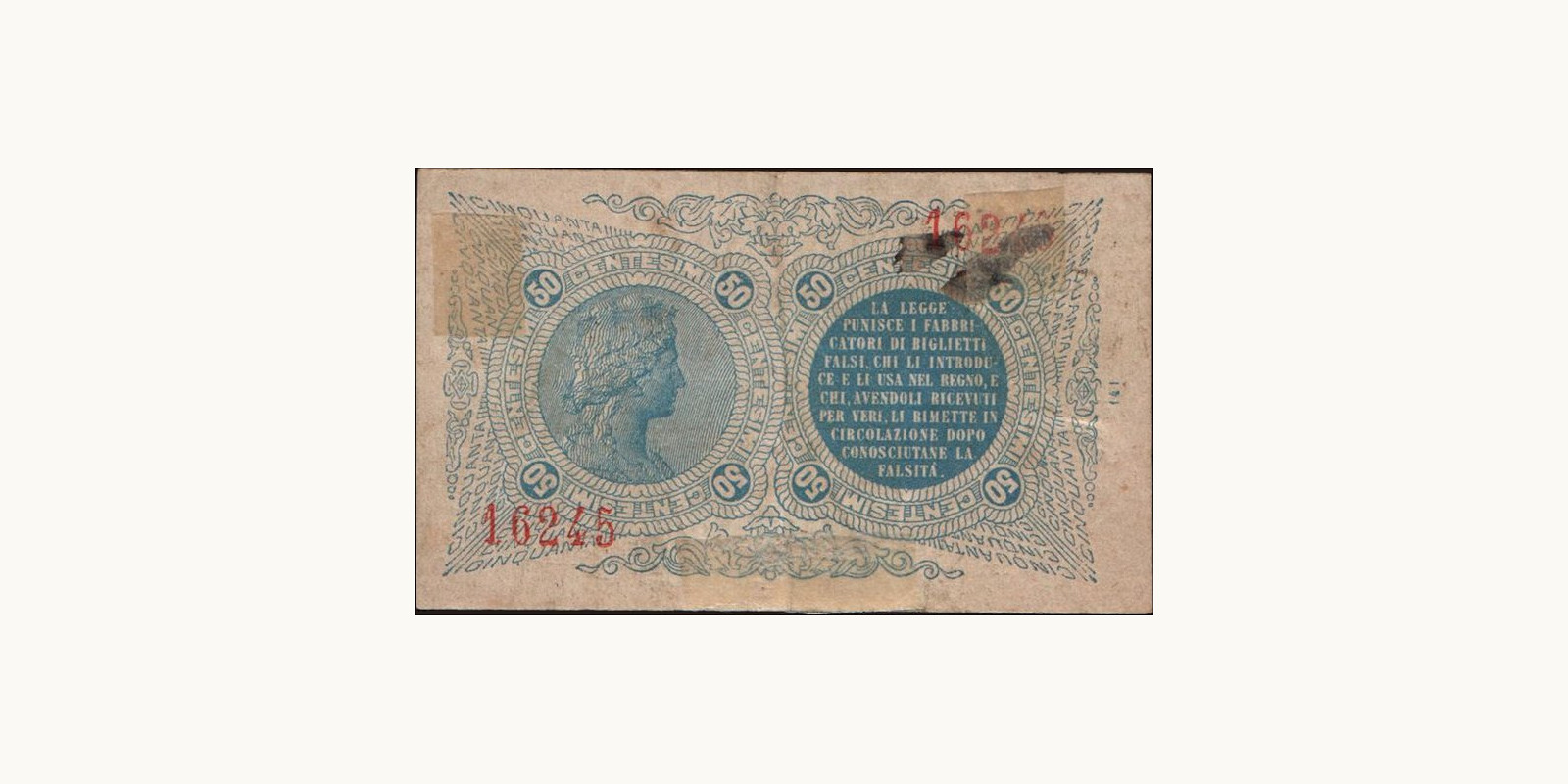 50 cent Italy 1874 — Back side