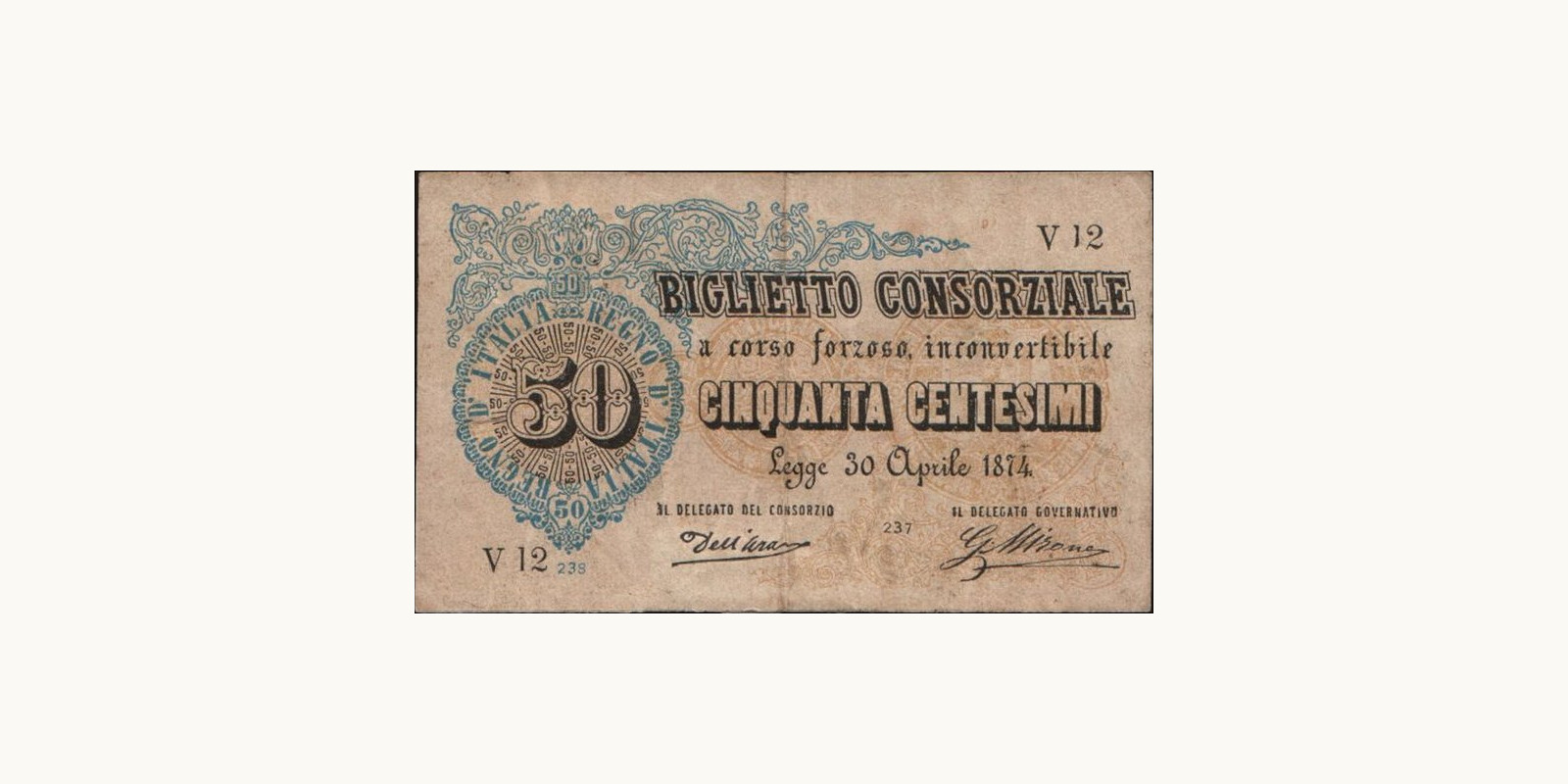50 cent Italy 1874 — Front side