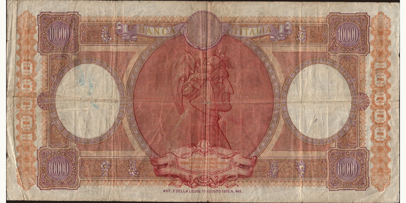 10000 lira Italy 1952 — Back side