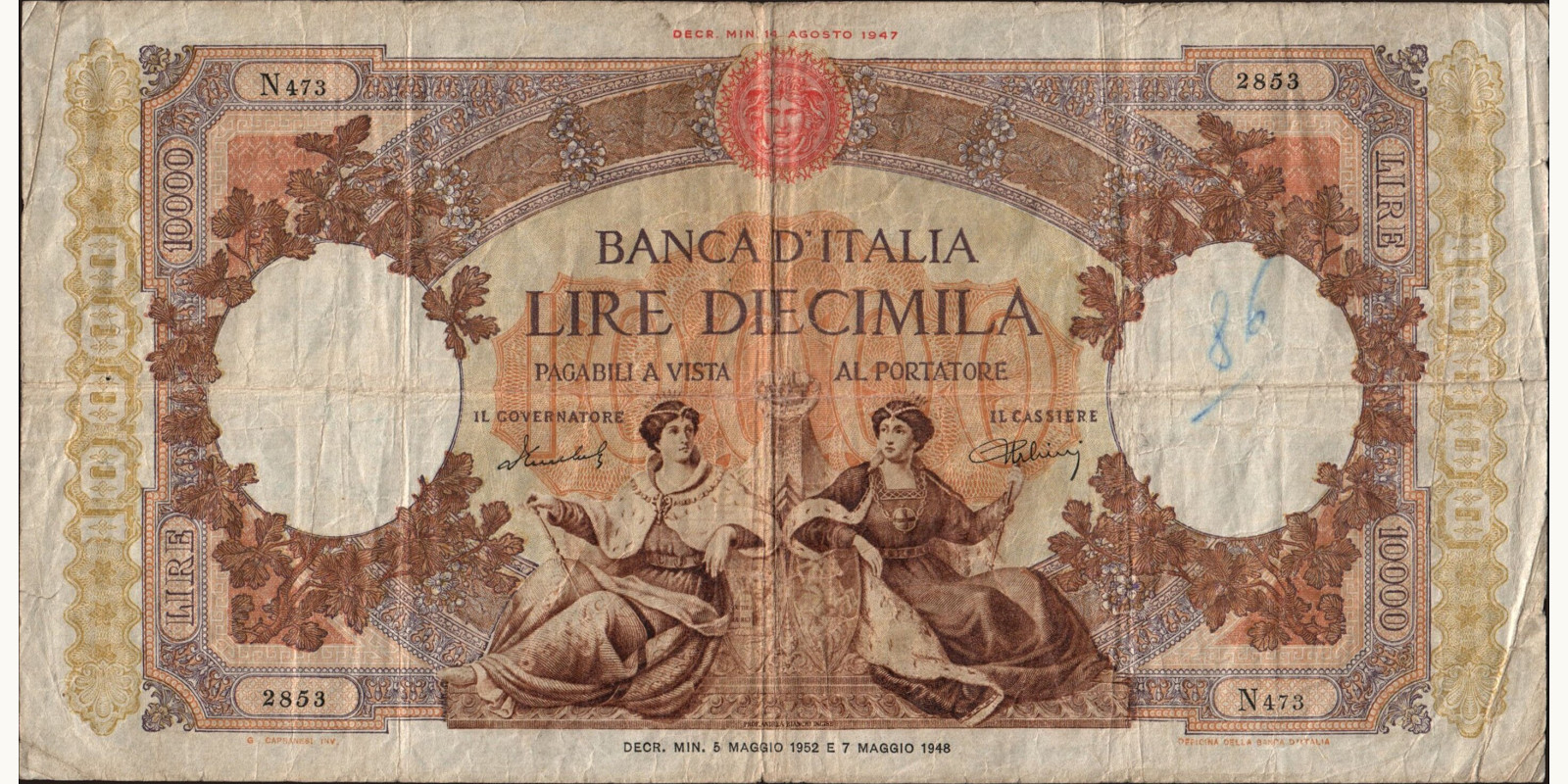 10000 lira 1952