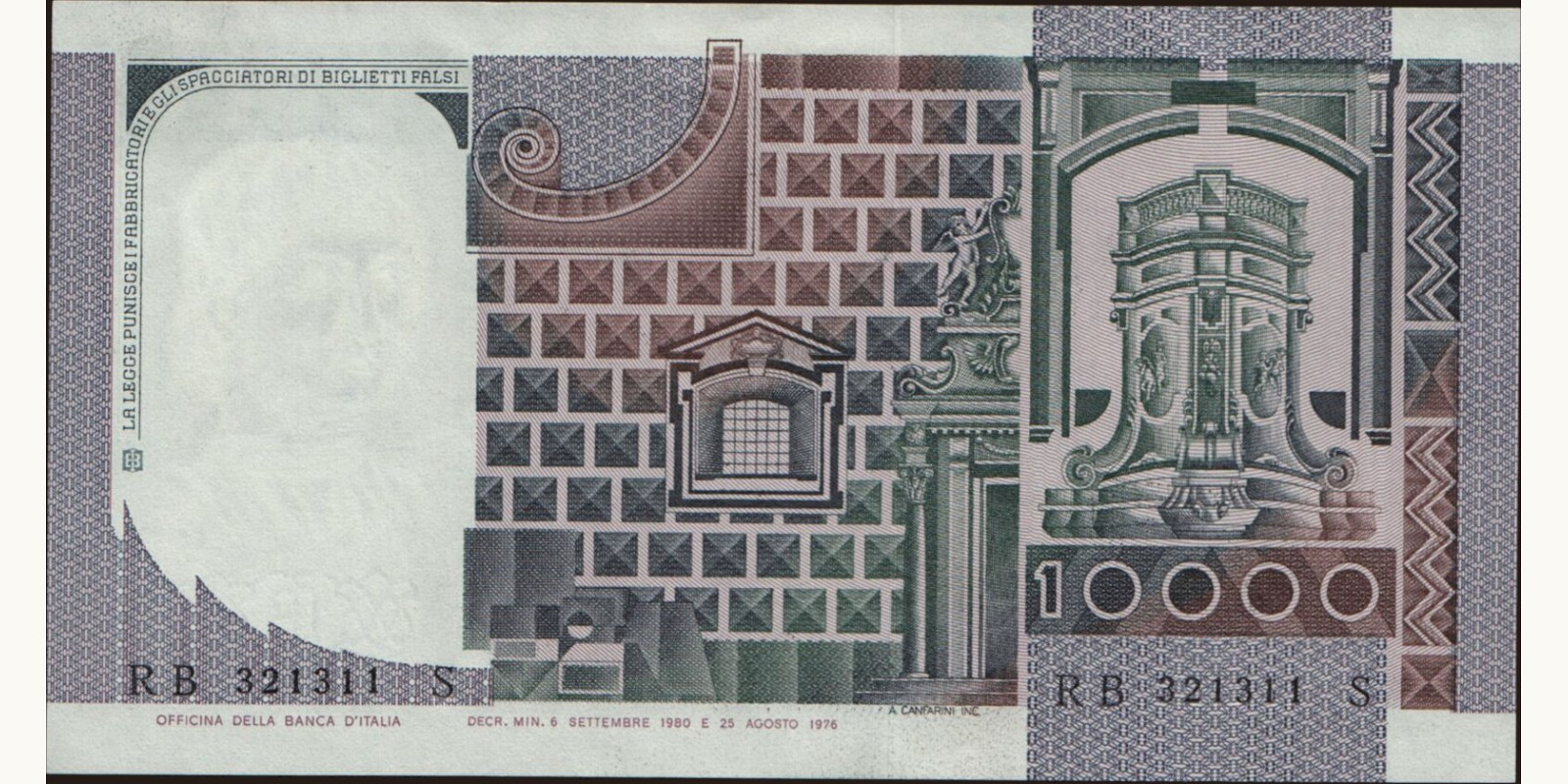 10000 lira Italy 1980 — Back side