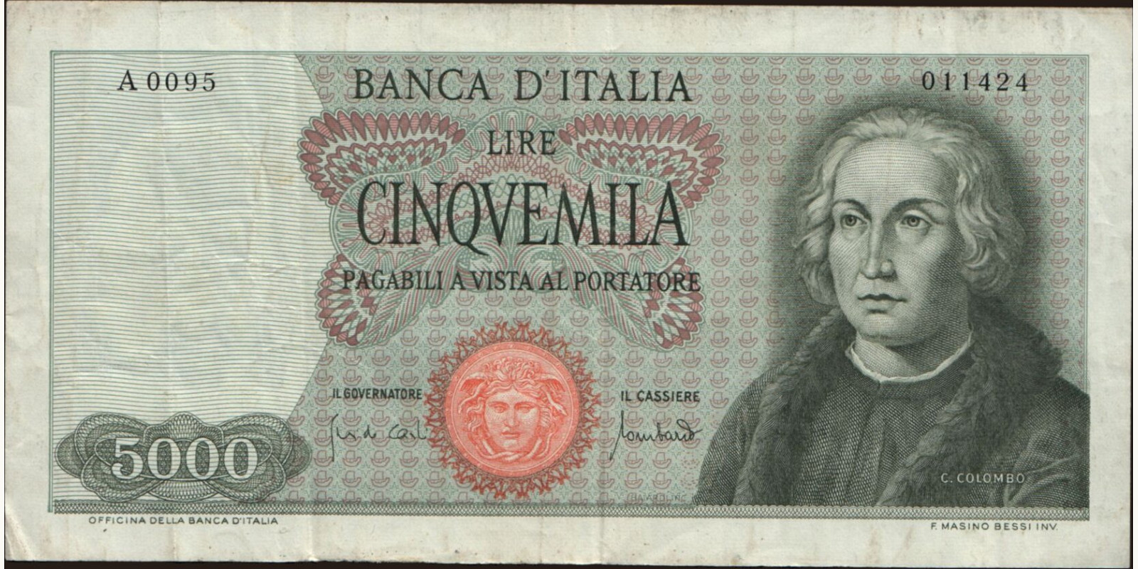 5000 lira Италия 1970 — Лицевая сторона