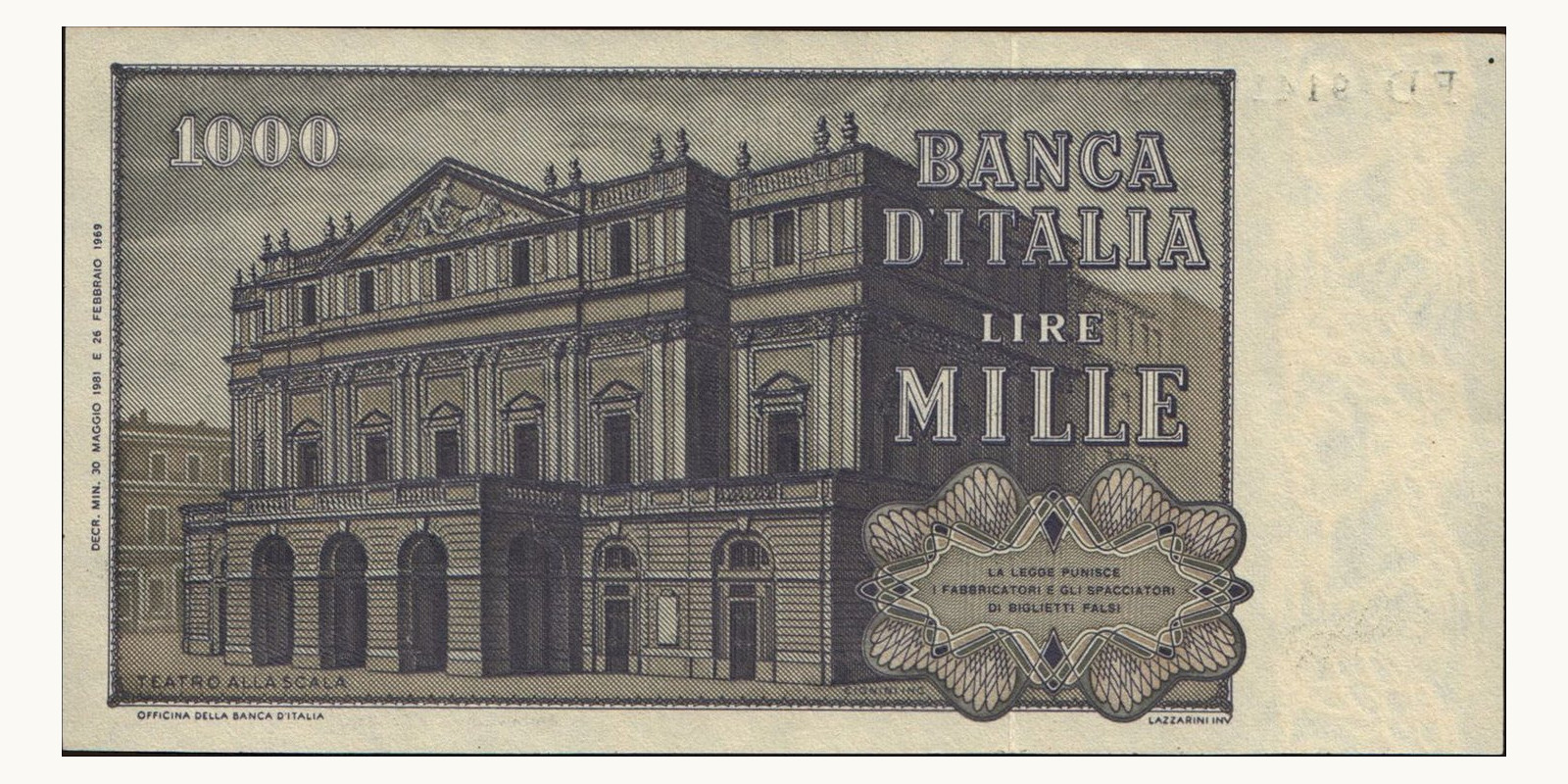 1000 lira Italy 1981 — Back side
