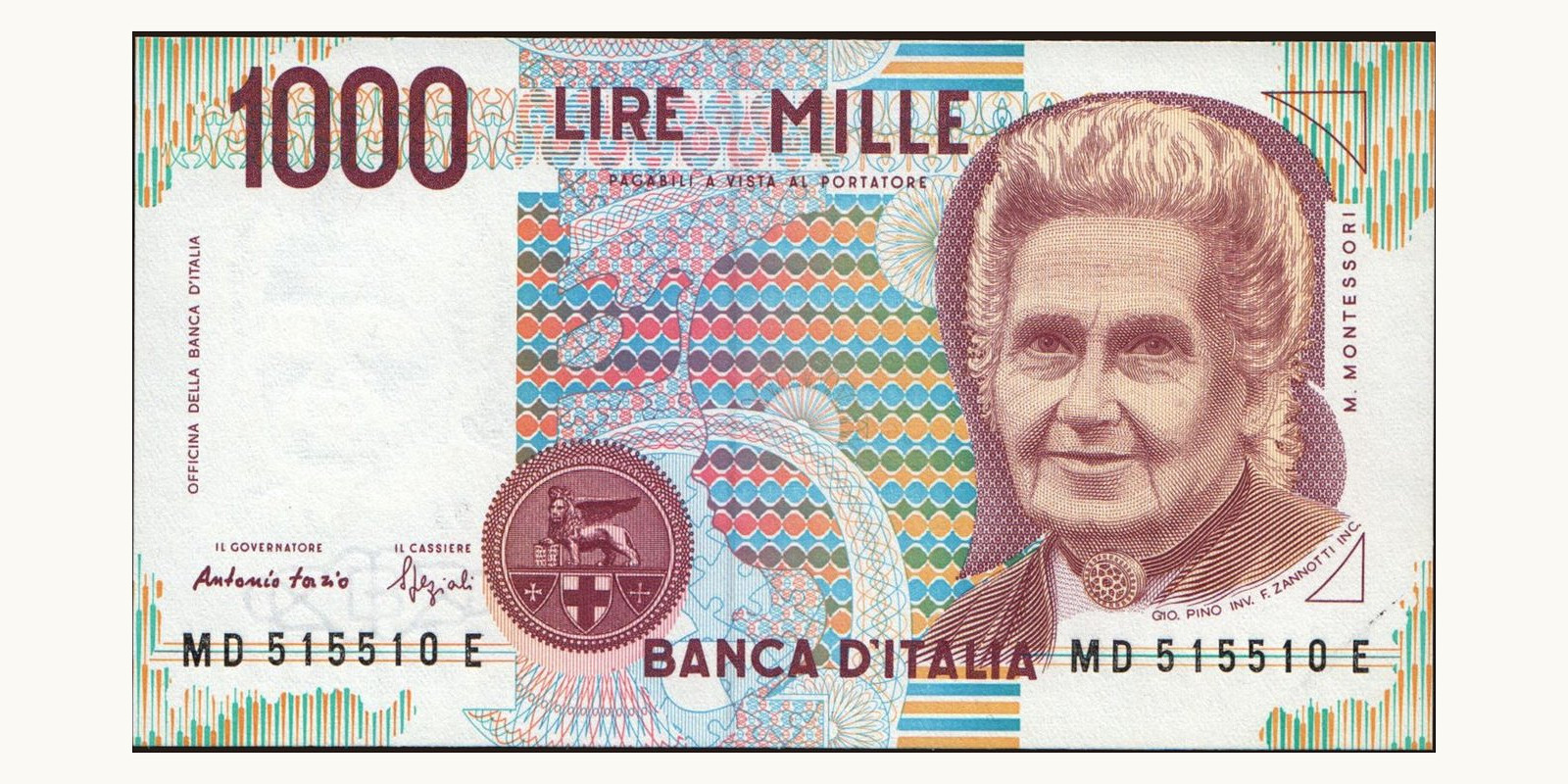 1000 lira Италия 1994 — Лицевая сторона