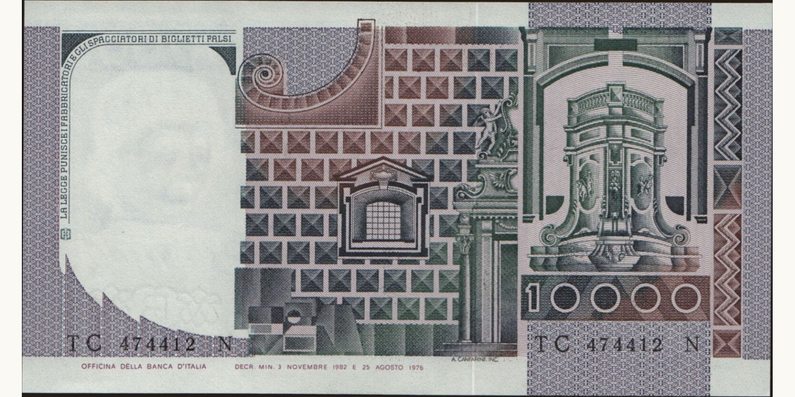 10000 lira Italy 1982 — Back side