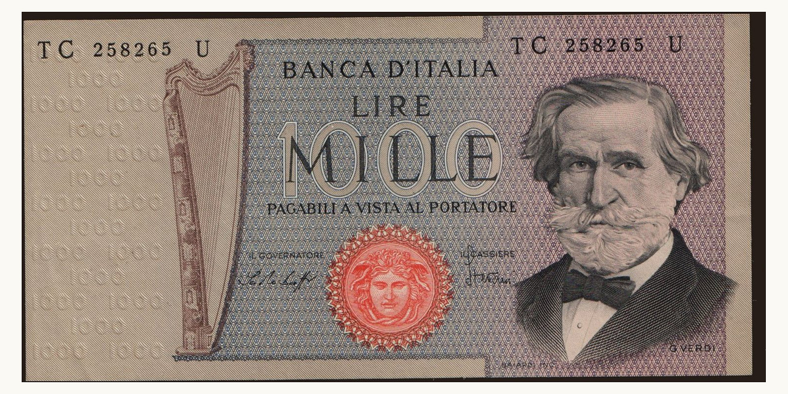 1000 lira Италия 1977 — Лицевая сторона