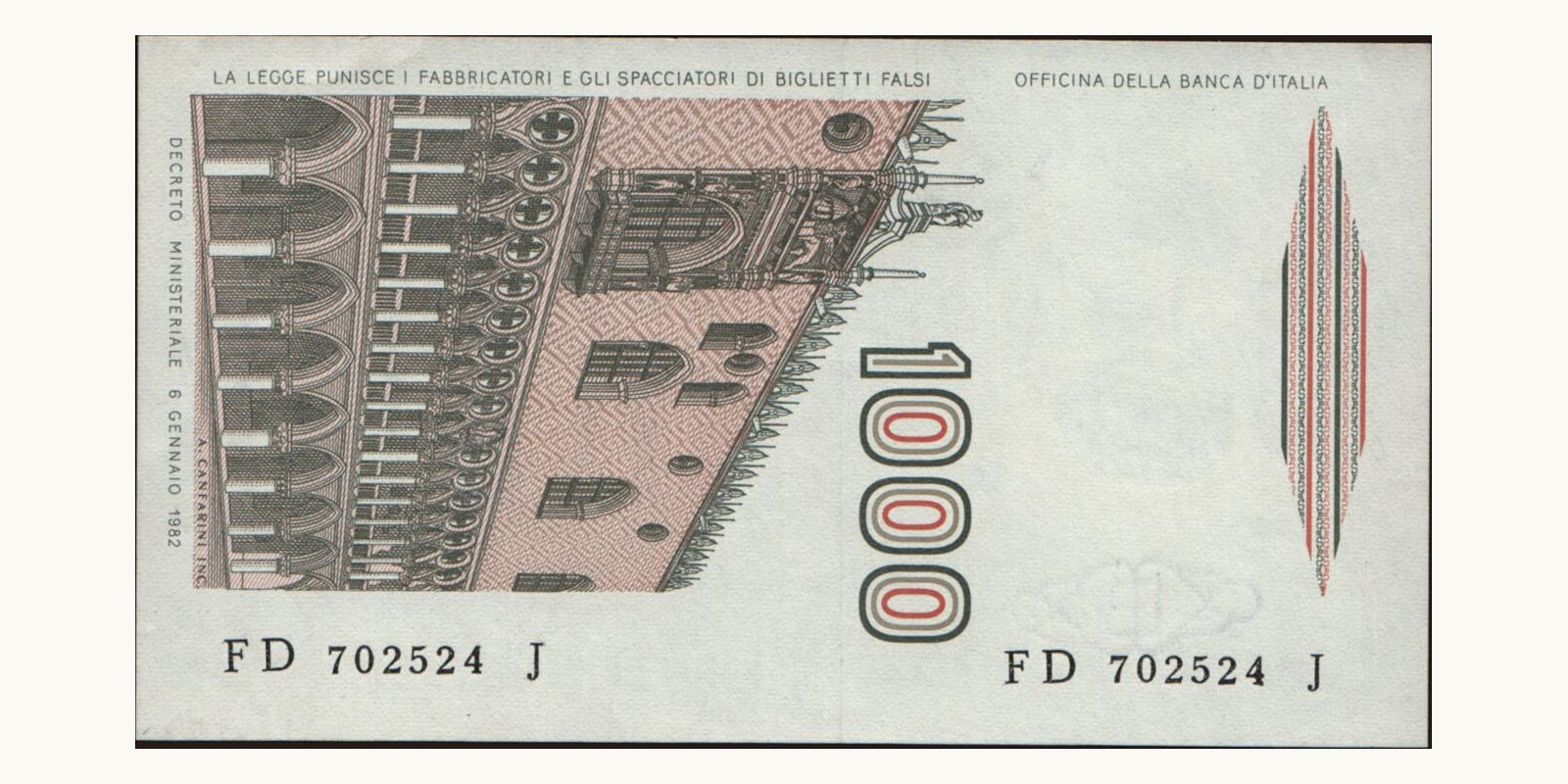 1000 lira Italy 1985 — Back side