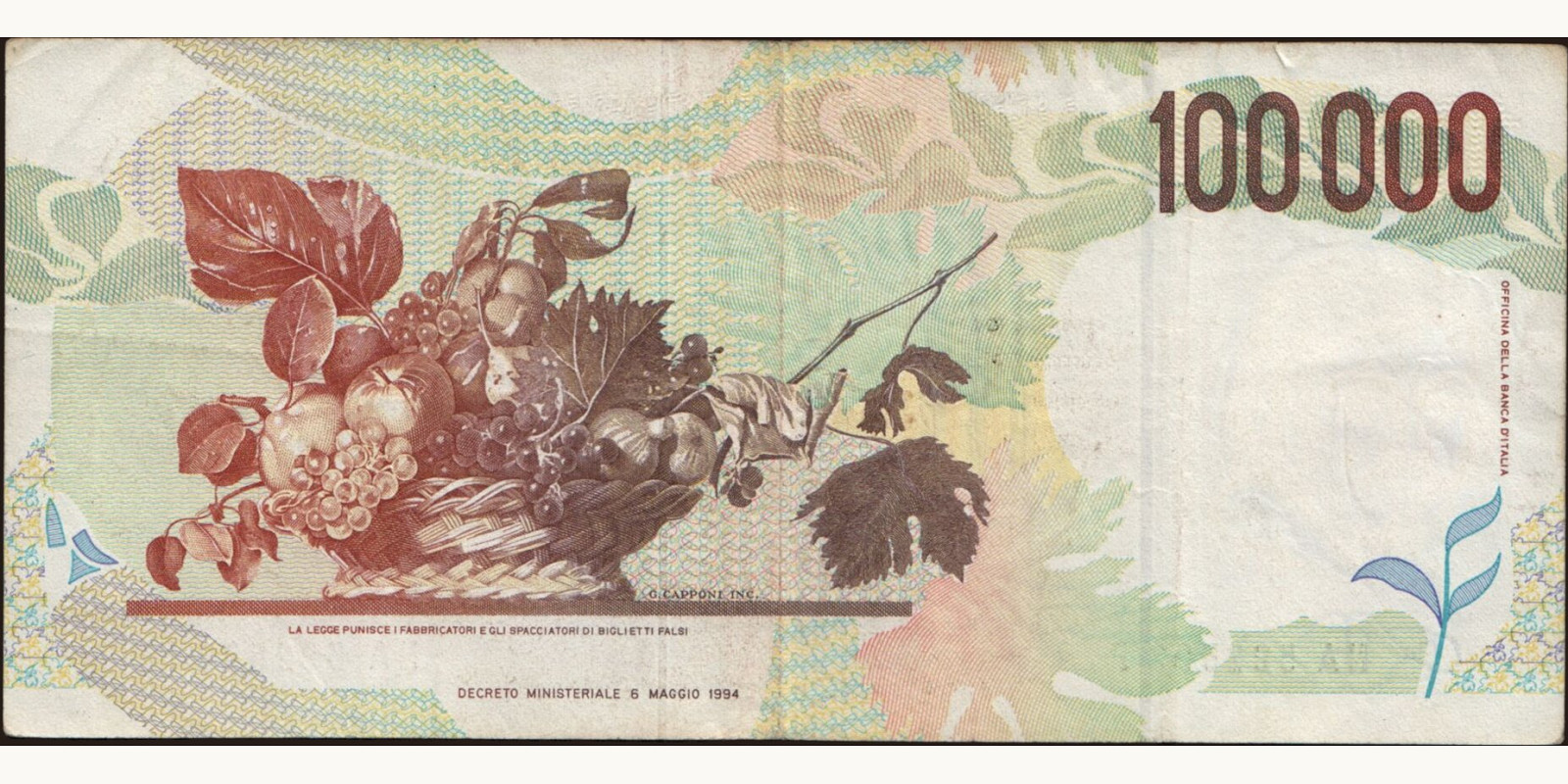 100000 lira Italy 1994 — Back side