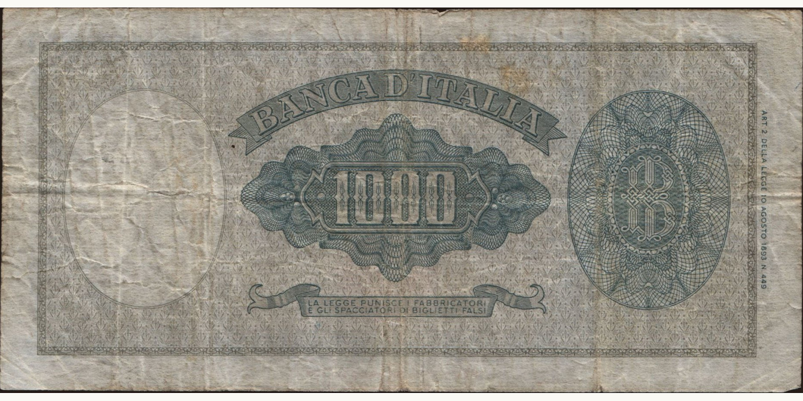 1000 lira Italy 1961 — Back side