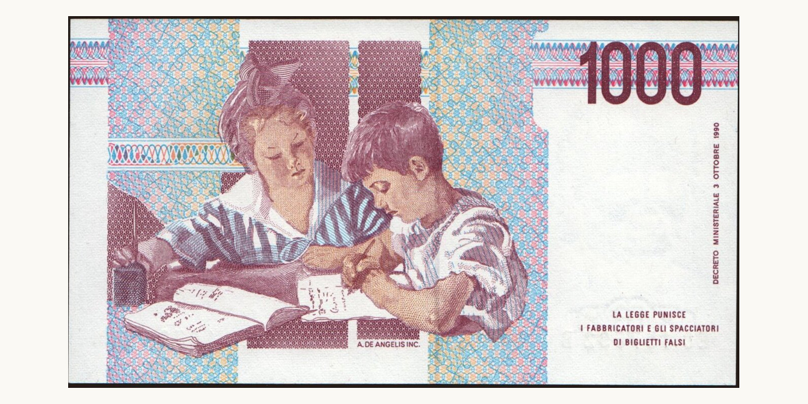 1000 lira Italy 1993 — Back side