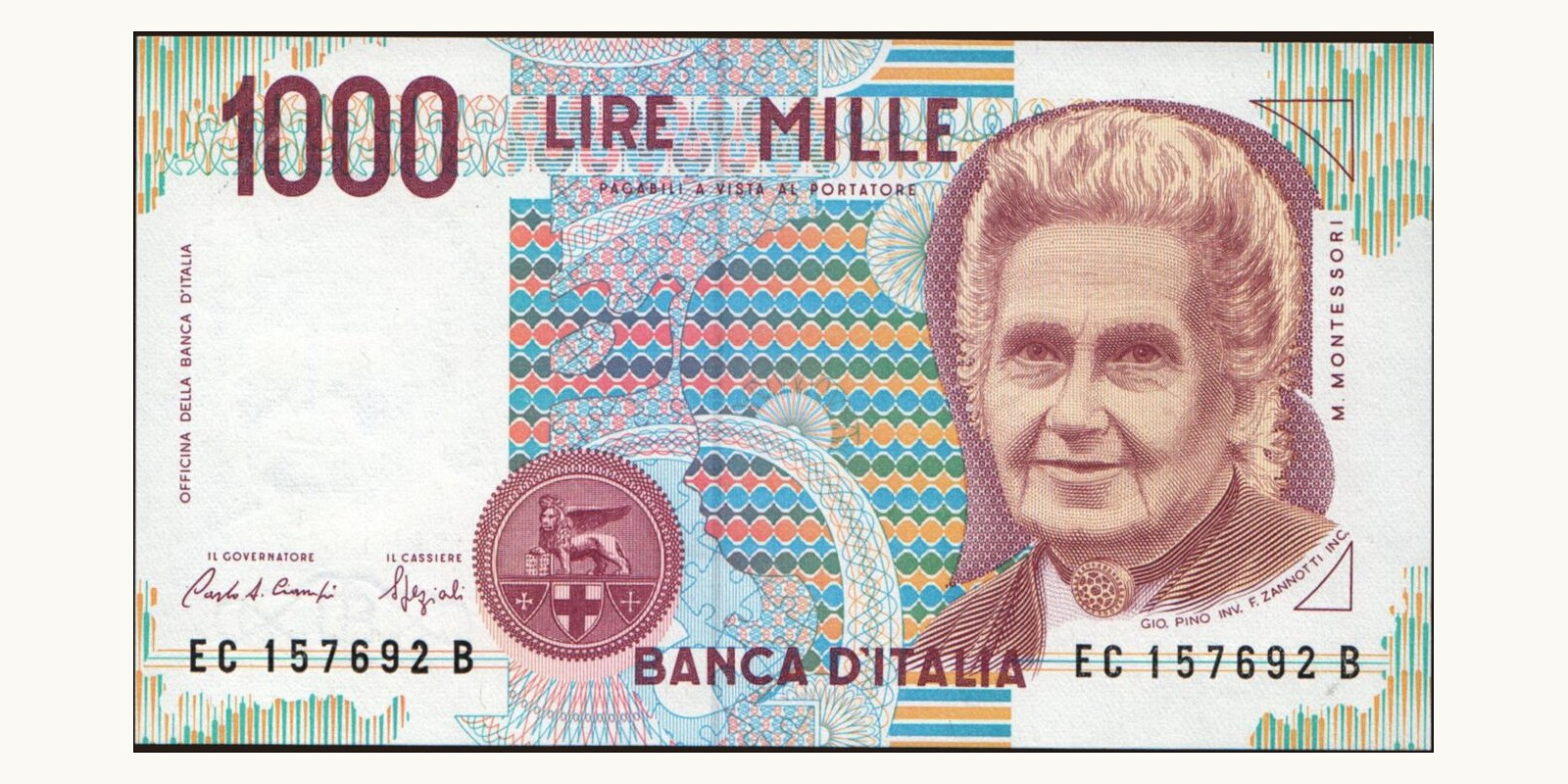 1000 lira Italy 1993 — Front side