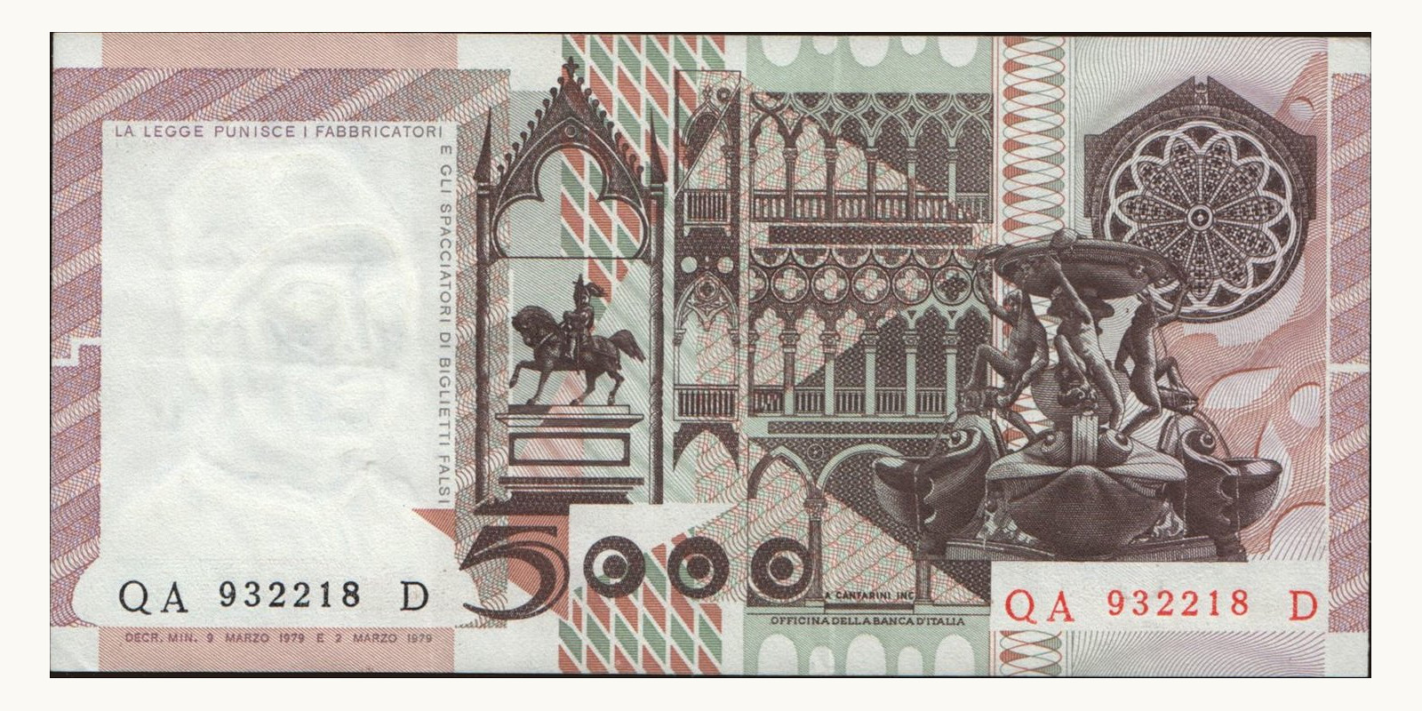 5000 lira Италия 1979 — Оборотная сторона