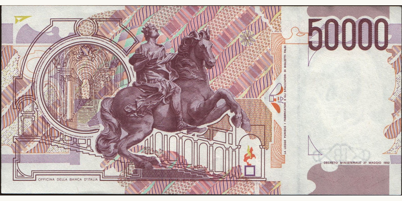 50000 lira Italy 1992 — Back side