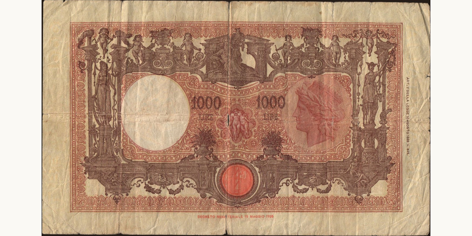 1000 lira Italy 1943 — Back side