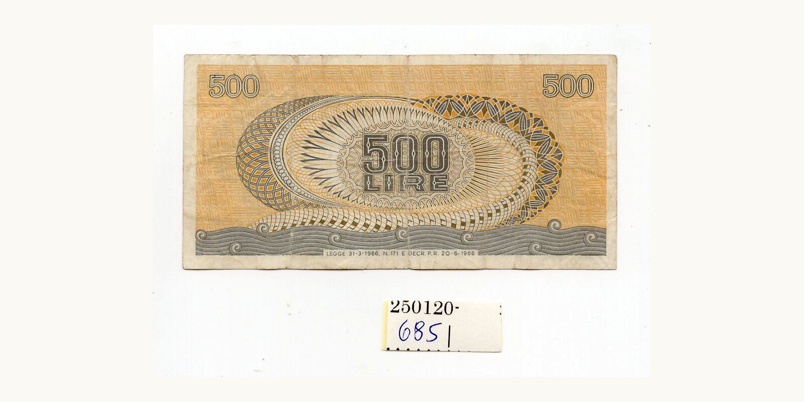 500 lira Италия 1966 — Оборотная сторона