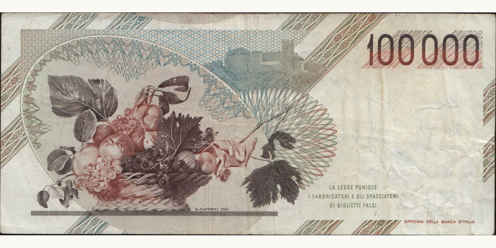 100000 lira Italy 1992 — Back side