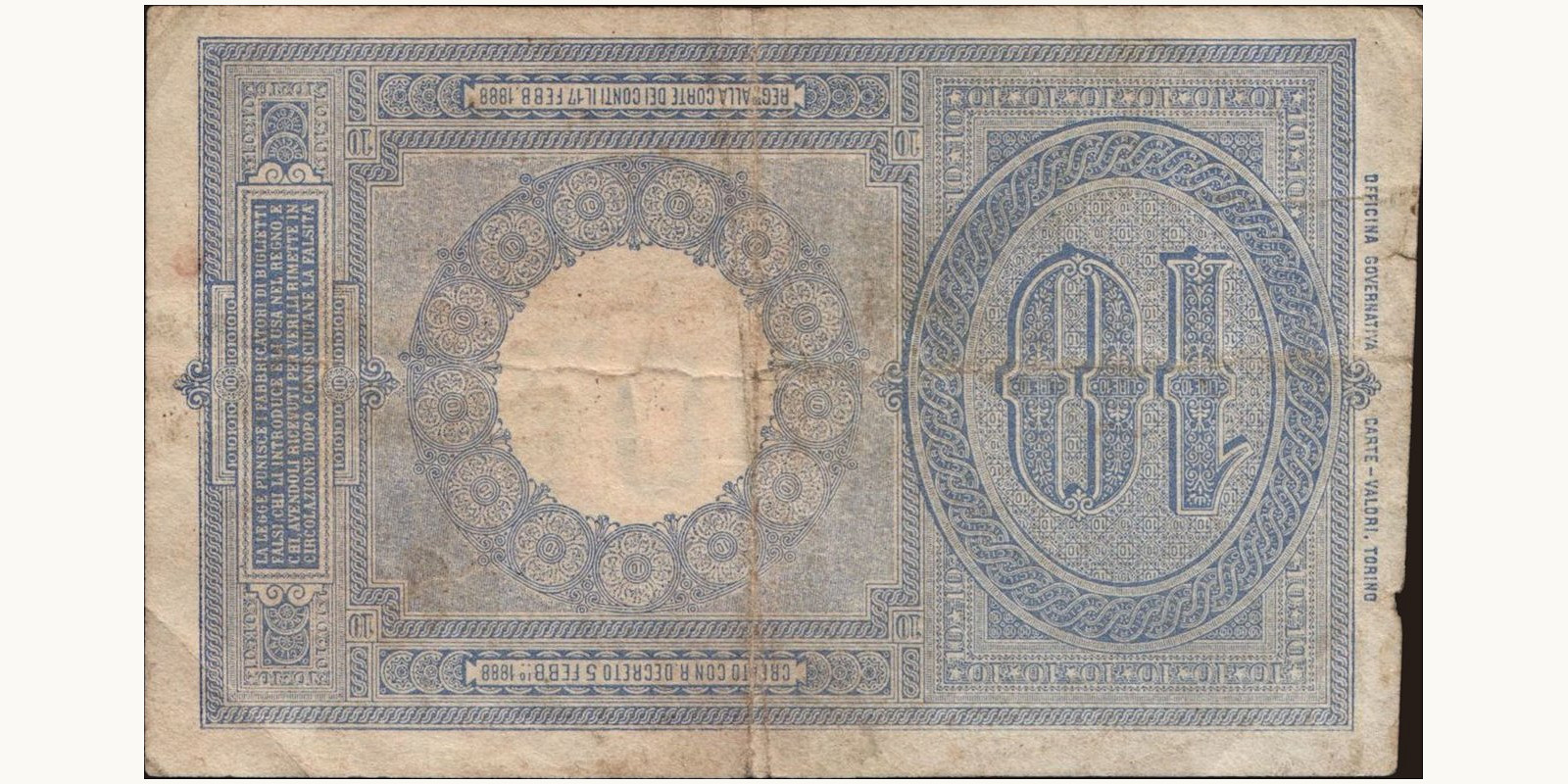 10 lira Italy 1917 — Back side