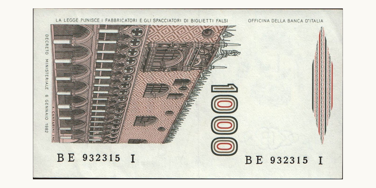 1000 lira Italy 1988 — Back side
