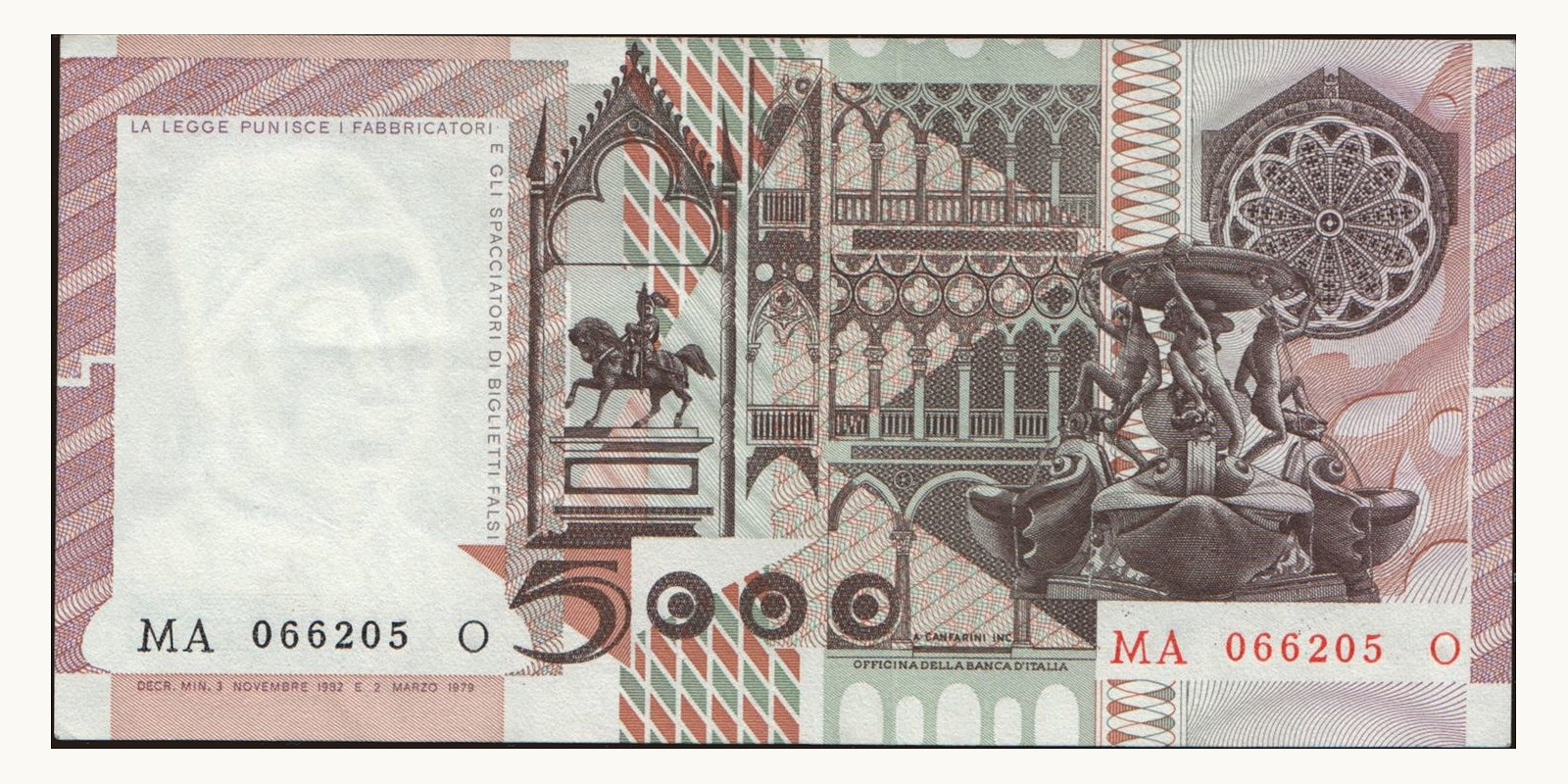 5000 lira Италия 1982 — Оборотная сторона